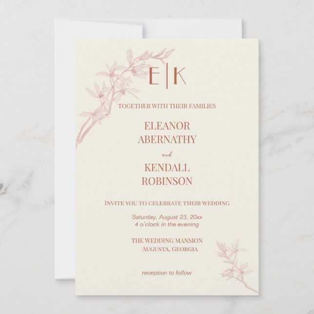 Convites Casamento de Monograma da Flor do eterno (Frente)