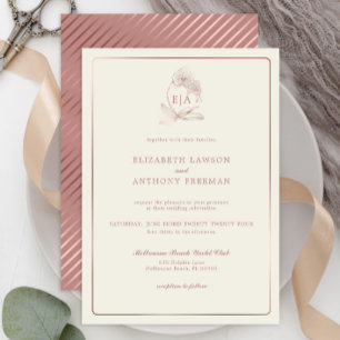 Convites Casamento de Monograma da Orquídea Rosa de Elegant