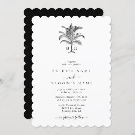 Convites Casamento de Monograma de Árvore Tropical Minimali