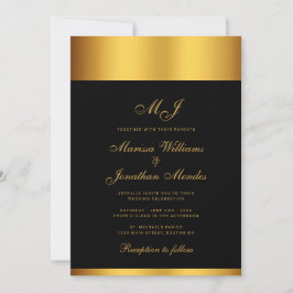 Convites Casamento de Monograma de Borda Dourada de Luxo