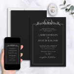 Convites Casamento de Monograma de Borda Floral Branca Negr<br><div class="desc">Apresentando o Convite de Casamento de Monograma da Fronteira Floral Branca Negra! Este convite de casamento moderno apresenta uma bela borda monográfica desenhada à mão, com uma linha floral de arte, com caligrafia manuscrita para um toque único e elegante. Perfeito para qualquer núpcias de primavera ou verão, este convite certamente...</div>