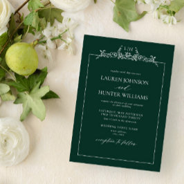 Convites Casamento de Monograma de Borda Floral Emerald Gre