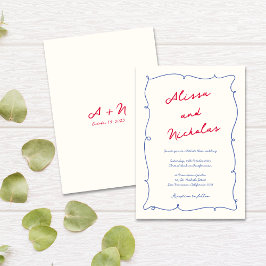 Convites Casamento de Monograma de Borda Onda Branca Divert