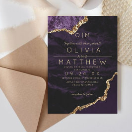 Convites Casamento de Monograma de Casamento Roxo Moderno