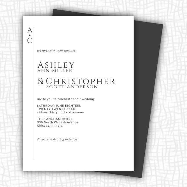 Convites Casamento de Monograma de Chapa Escura Empilhada (Criador carregado)