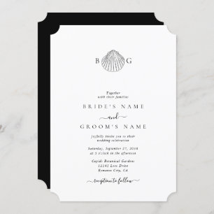 Convites Casamento de Monograma de Clam Seashell Minimalist