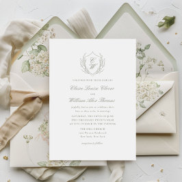 Convites Casamento de monograma de coroa botânica elegante