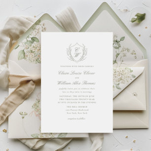 Convites Casamento de monograma de coroa botânica elegante