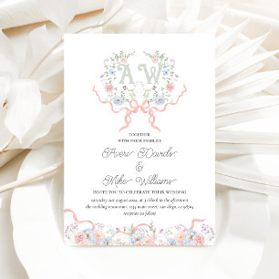 Convites Casamento de Monograma de Crest de Flor Selvagem W