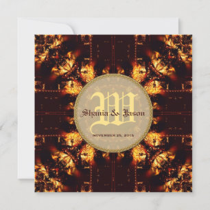 Convites Casamento de Monograma de Fogo Moderno Medieval