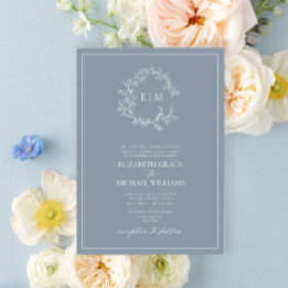 Convites Casamento de Monograma de Folha Azul com Folha For