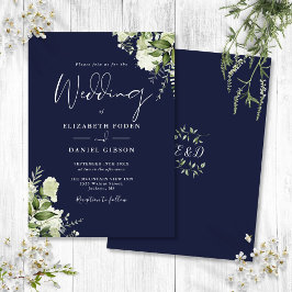 Convites Casamento de Monograma de Folhas de Verdura Azul N