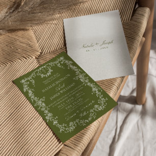 Convites Casamento de Monograma de Jardim Floral Verde Oliv
