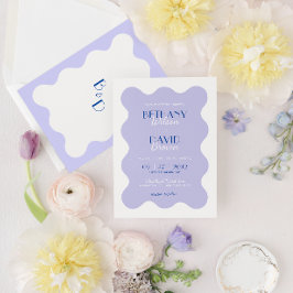 Convites Casamento de Monograma de Onda Lavanda Azul Modern