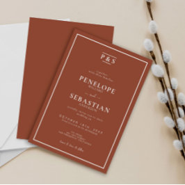 Convites Casamento de Monograma de Orange Boho Burnt Minima