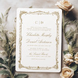 Convites Casamento de Monograma de Script Clássico de Quadr<br><div class="desc">Este elegante convite para o casamento apresenta monograma de casal,  roteiro clássico e quadro de colheita de ornamentado em cor dourada,  simples e eterno,  excelente para o casamento clássico moderno,  casamento vintage romântico e casamento tradicional formal. Ver todas as peças correspondentes na coleção</div>