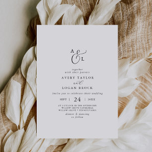 Convites Casamento de Monograma de Script Elegante