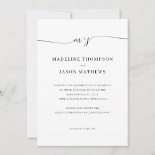 Convites Casamento de Monograma de Script Minimalista Elega