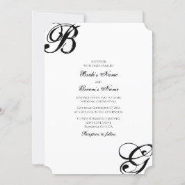 Convites Casamento de Monograma de Script Preto e Branco