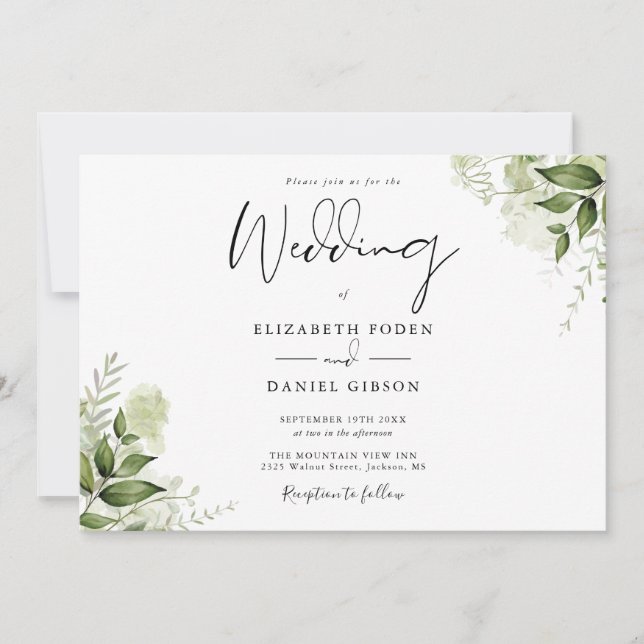 Convites Casamento de Monograma de Vegetação Botânica Elega (Frente)