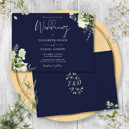 Convites Casamento de Monograma de Verde Botânico Azul Mari