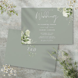 Convites Casamento de Monograma de Verde Botânico de Sage