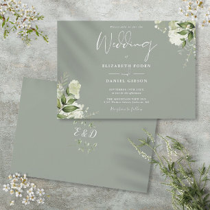 Convites Casamento de Monograma de Verde Botânico de Sage