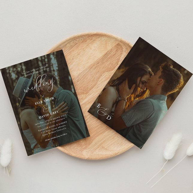 Convites Casamento de Monograma do Script de Foto Sobreposi (Criador carregado)