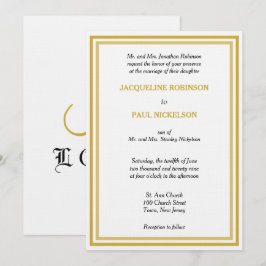 Convites Casamento de Monograma Dourado Branco