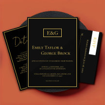 Casamento De Monograma Dourado E Preto Moderno Ele