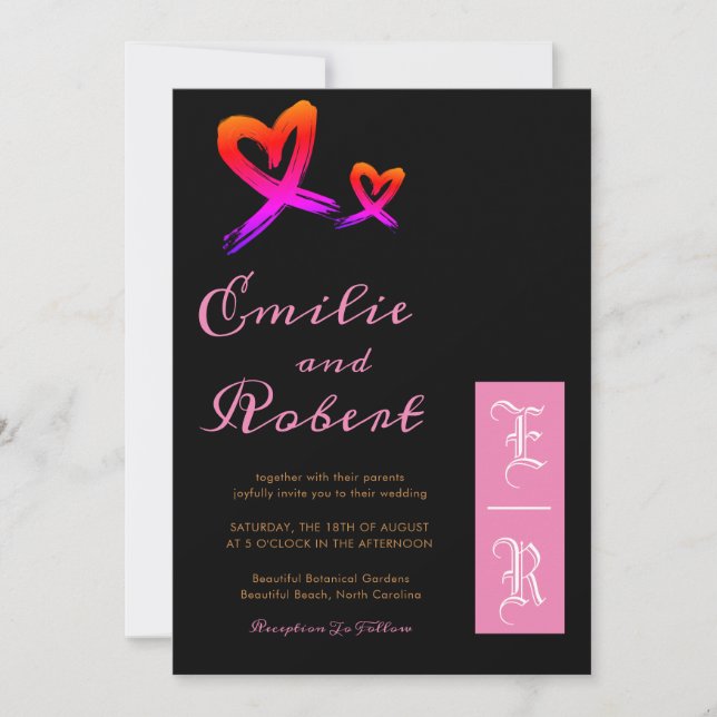 Convites Casamento de Monograma Dourado e Rosa Elegante (Frente)