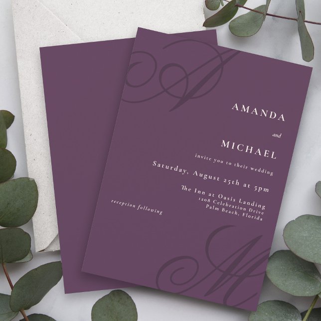 Convites Casamento de Monograma Elegante de Chumba de outon (This simple minimalist fall wedding invitation has the bride and groom's initials in calligraphy.)