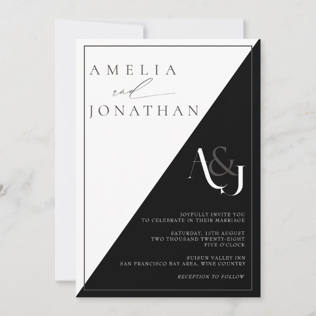 Convites Casamento de Monograma Elegante Moderno (Frente)