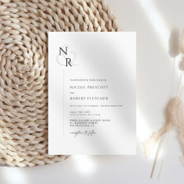 Convites Casamento de Monograma Elegante Moderno Negro e Br