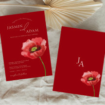 Casamento de Monograma Elegante Papoula Vermelha C