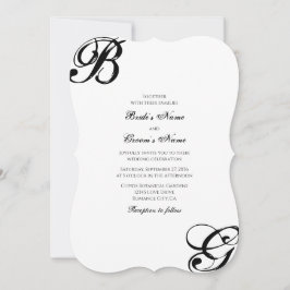 Convites Casamento de Monograma em Script Preto e Branco