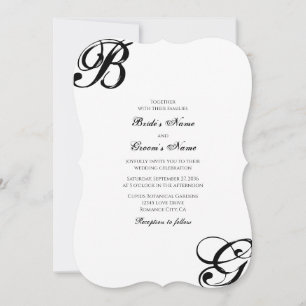 Convites Casamento de Monograma em Script Preto e Branco