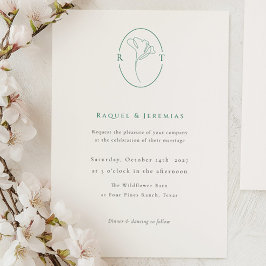Convites Casamento de Monograma Esmeralda Botânico Elegante