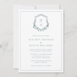 Convites Casamento de Monograma Floral Azul