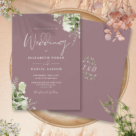 Convites Casamento de Monograma Floral com Folhagem Roxa