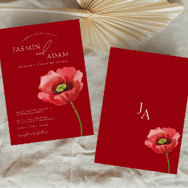 Convites Casamento de Monograma Floral de Crimson Red Poppy