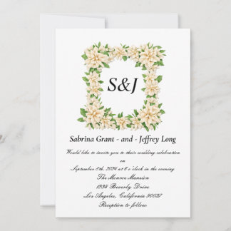 Convites Casamento de Monograma Floral de Gardenia