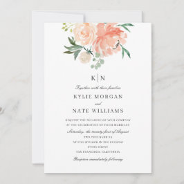 Convites Casamento de Monograma Floral de Pessegueira Molha