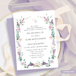 Convites Casamento de Monograma Floral Roxo de Lavanda Form