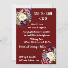 Convites Casamento de Monograma Floral Russo Burgundy