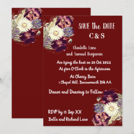 Convites Casamento de Monograma Floral Russo Burgundy