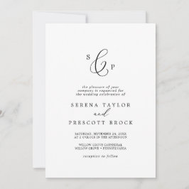 Convites Casamento de Monograma Formal de Caligrafia Negra 