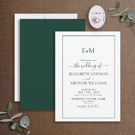 Convites Casamento de Monograma Formal Elegante Emerald Gre