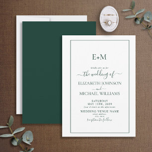 Convites Casamento de Monograma Formal Elegante Emerald Gre