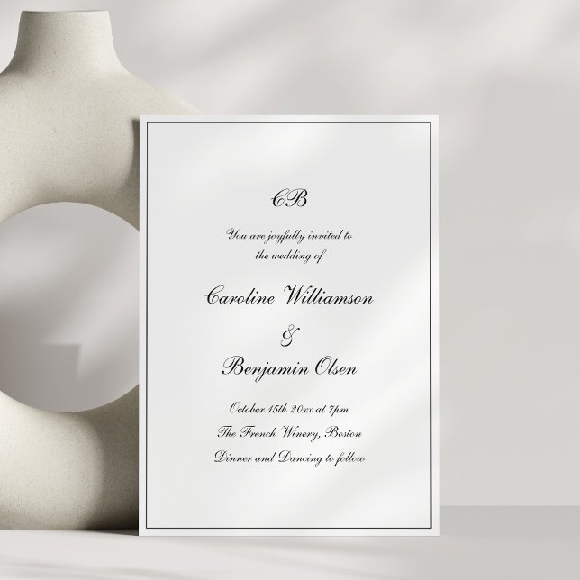 Convites Casamento de Monograma Formal Preto e Branco com L (Criador carregado)